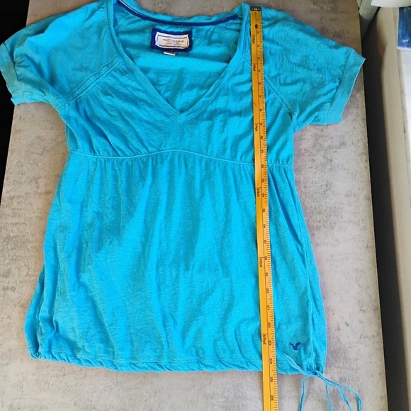 American Eagle Y2K Babydoll Top Blue Tie Waist Womens Medium Bella Swan - Picture 11 of 13